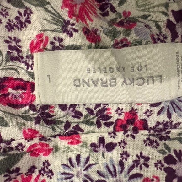 LUCKY BRAND Womens Floral Print Button-Down Shirt Short Sleeve Breathable LINEN - Picture 8 of 9